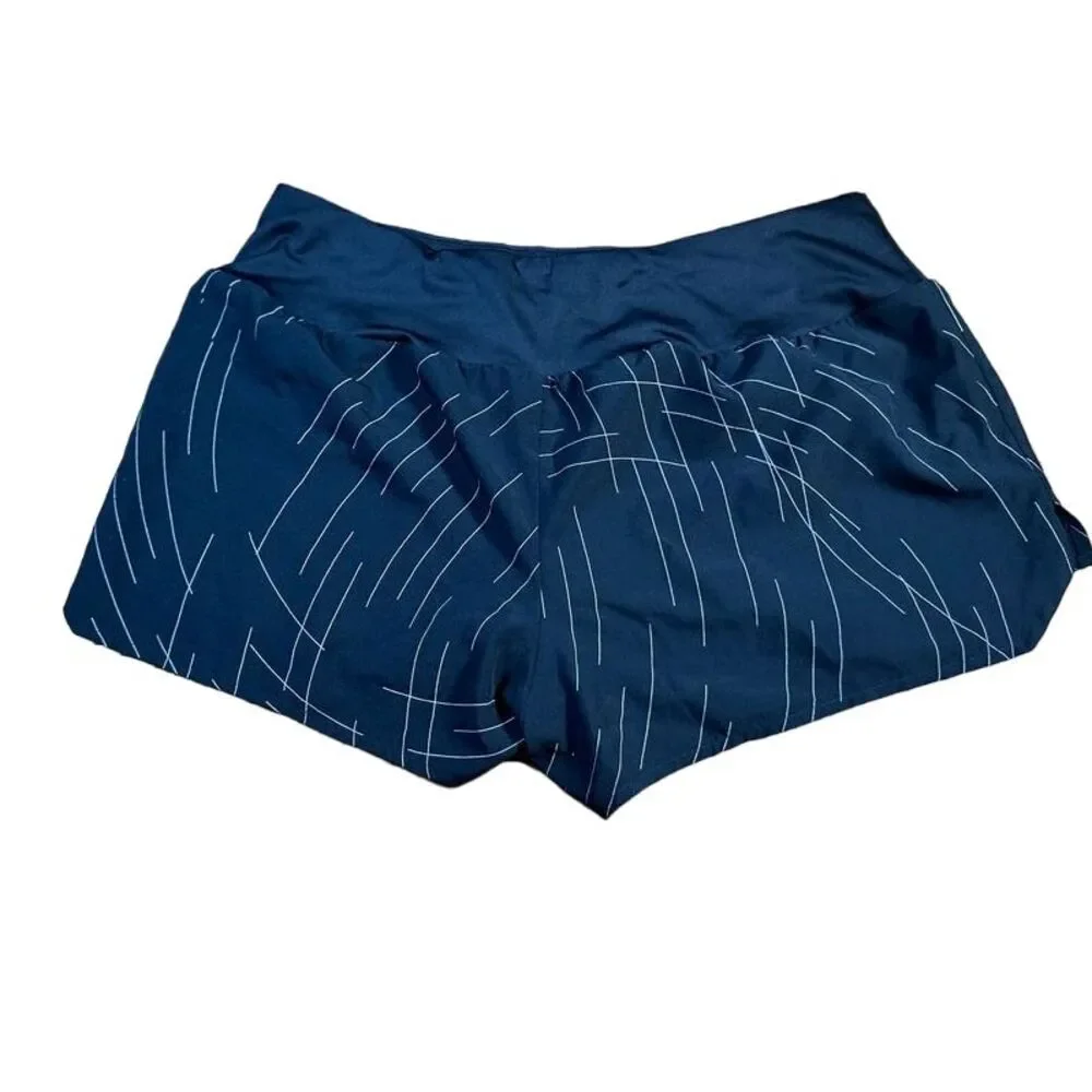 ASICS Women's Athletic Running Shorts Navy Blue Geometric‎ Pattern XL no liner